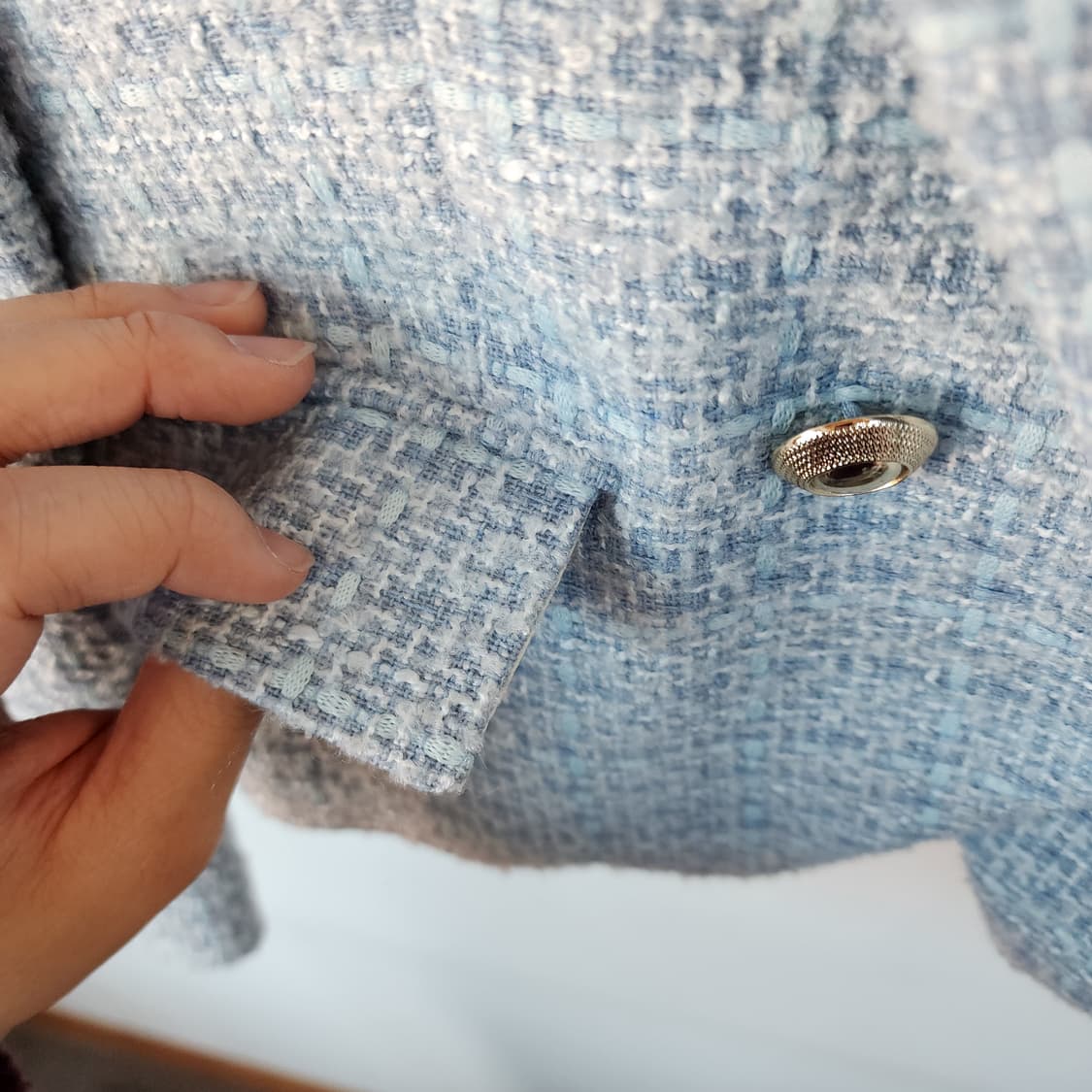 자라 트위드 더블 버튼 자켓 블루 상품이미지4