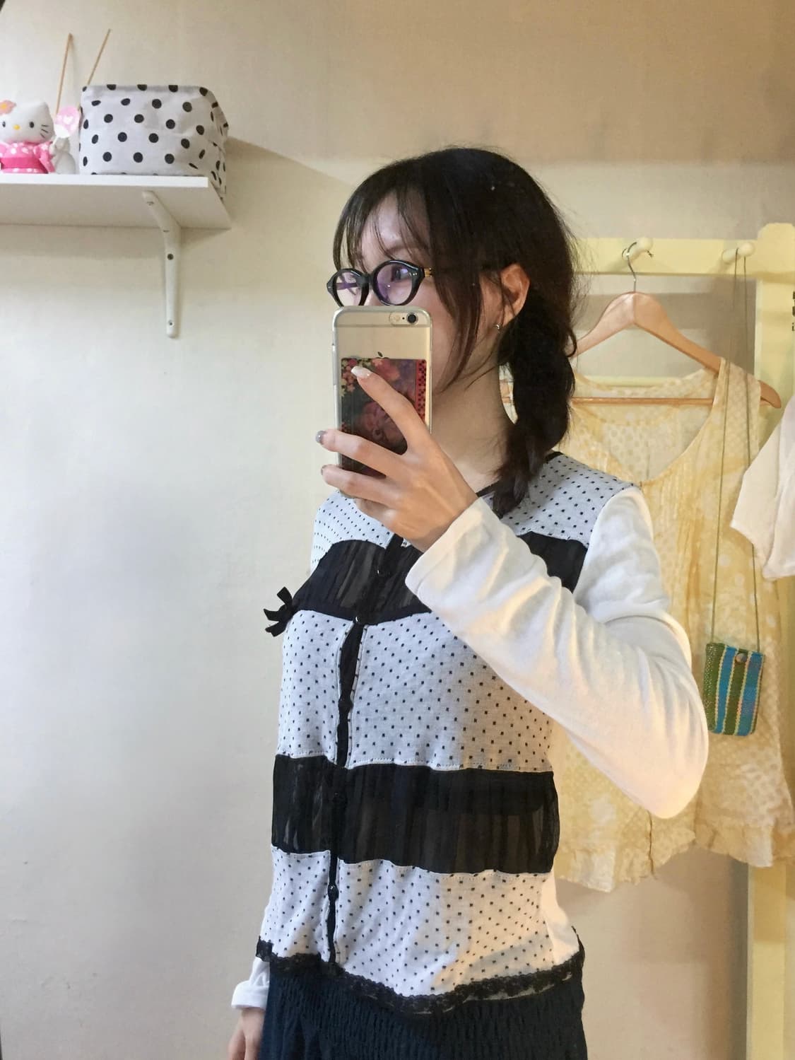 Jutaage 도트 시스루 배색 가디건 상품이미지8