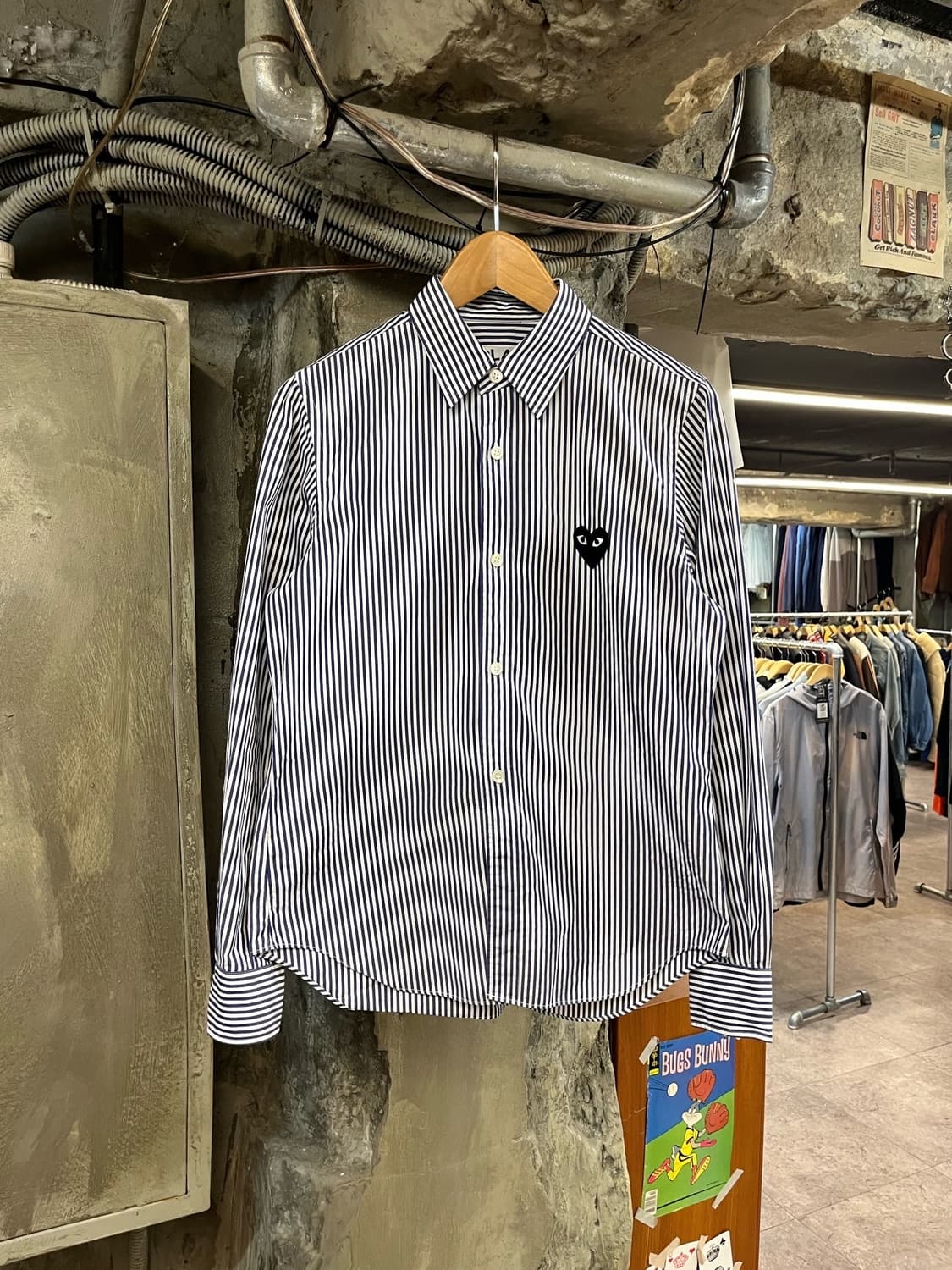 꼼데가르송 스트라이프 셔츠 네이비 S #csz2728  상품이미지1