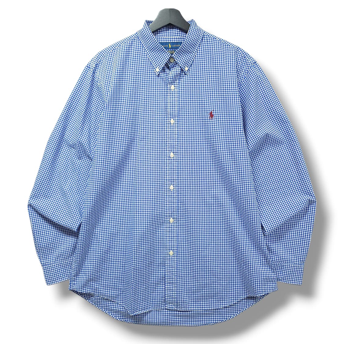 [XL] 폴로 블루 깅엄 커스텀핏 코튼 스트레치 긴팔셔츠 상품이미지1