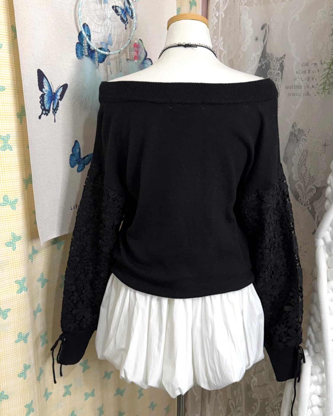 블랙 레이스 오프숄더 니트 상품이미지9