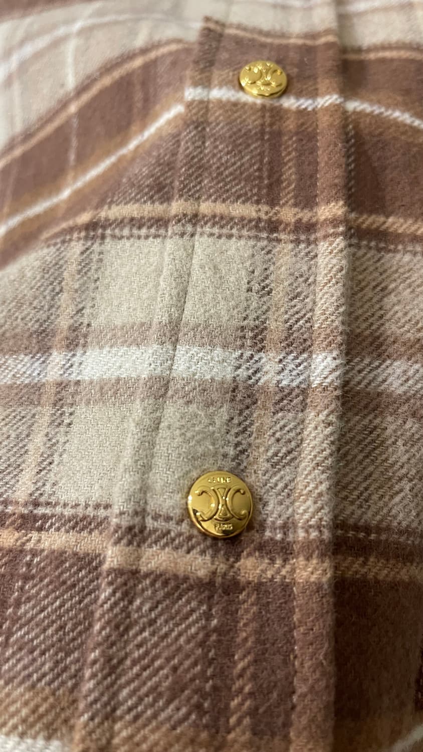 셀린느 Celine 캐시미어 100% 브라운 체크 크롭셔츠 M. 실착1회 상품이미지8