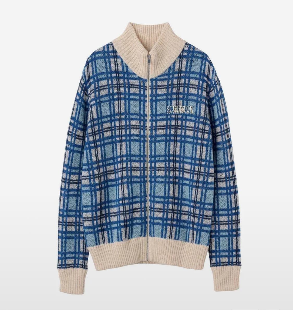 스컬프터 모헤어 체크 집업 멀티 블루 상품이미지1