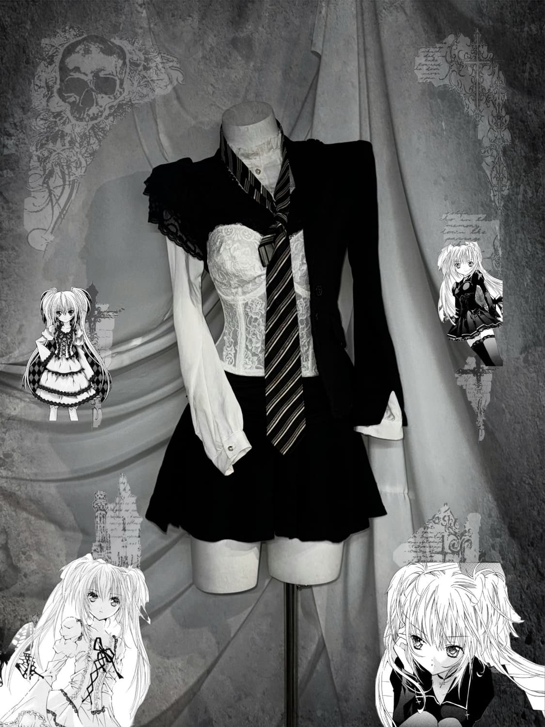 엑시즈팜 세라깔 화이트 코르셋 고스고딕 코디세트  상품이미지1