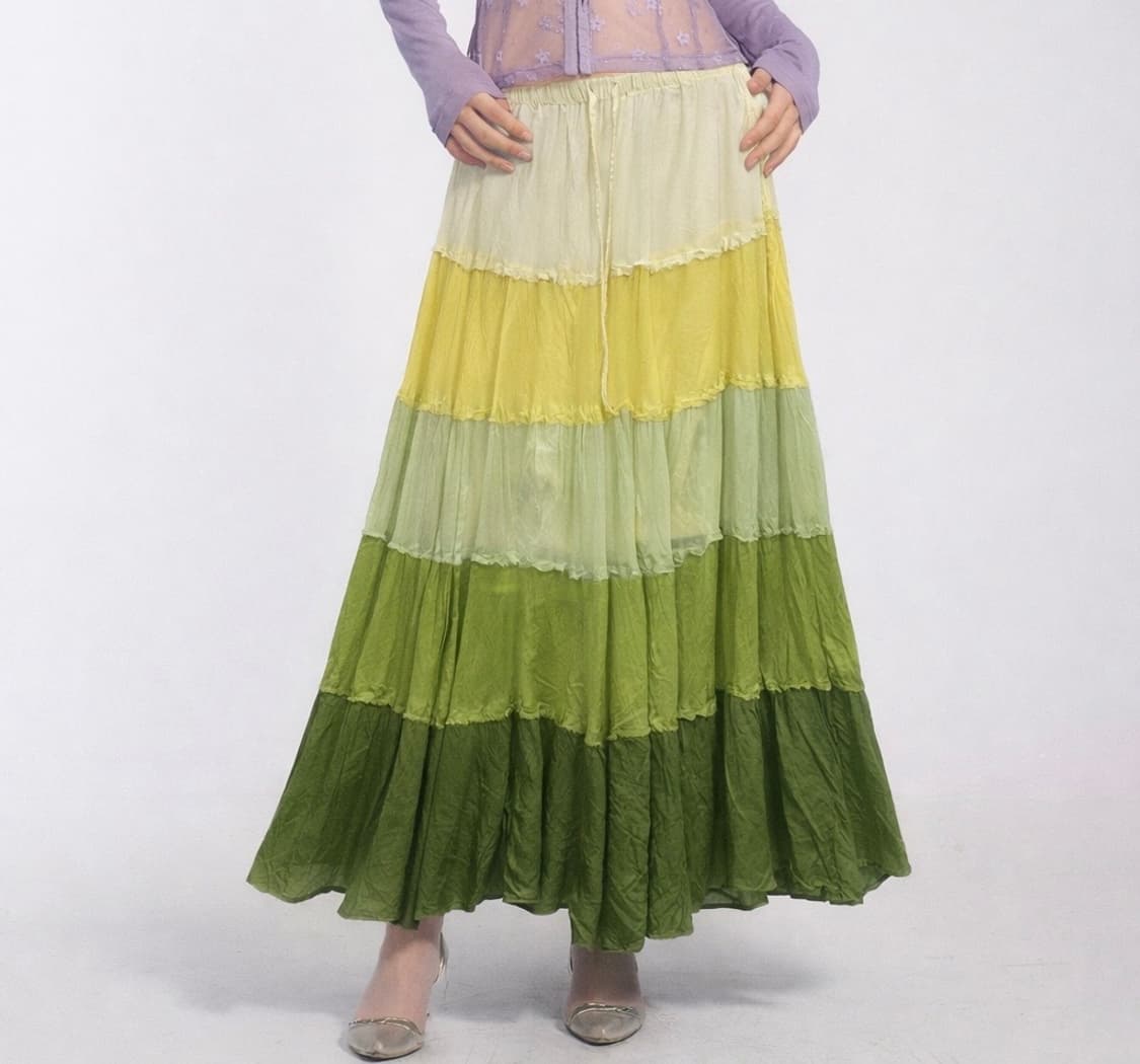 빈티지 레트로 그린 그라데이션 스커트 상품이미지1