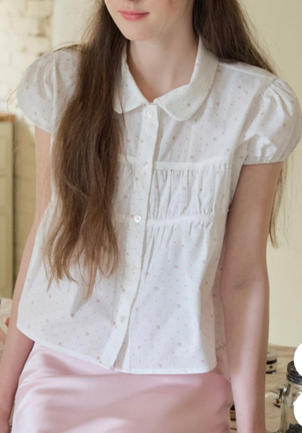 새상품) 레터프롬문 셔링 볼륨 블라우스 플라워 상품이미지1