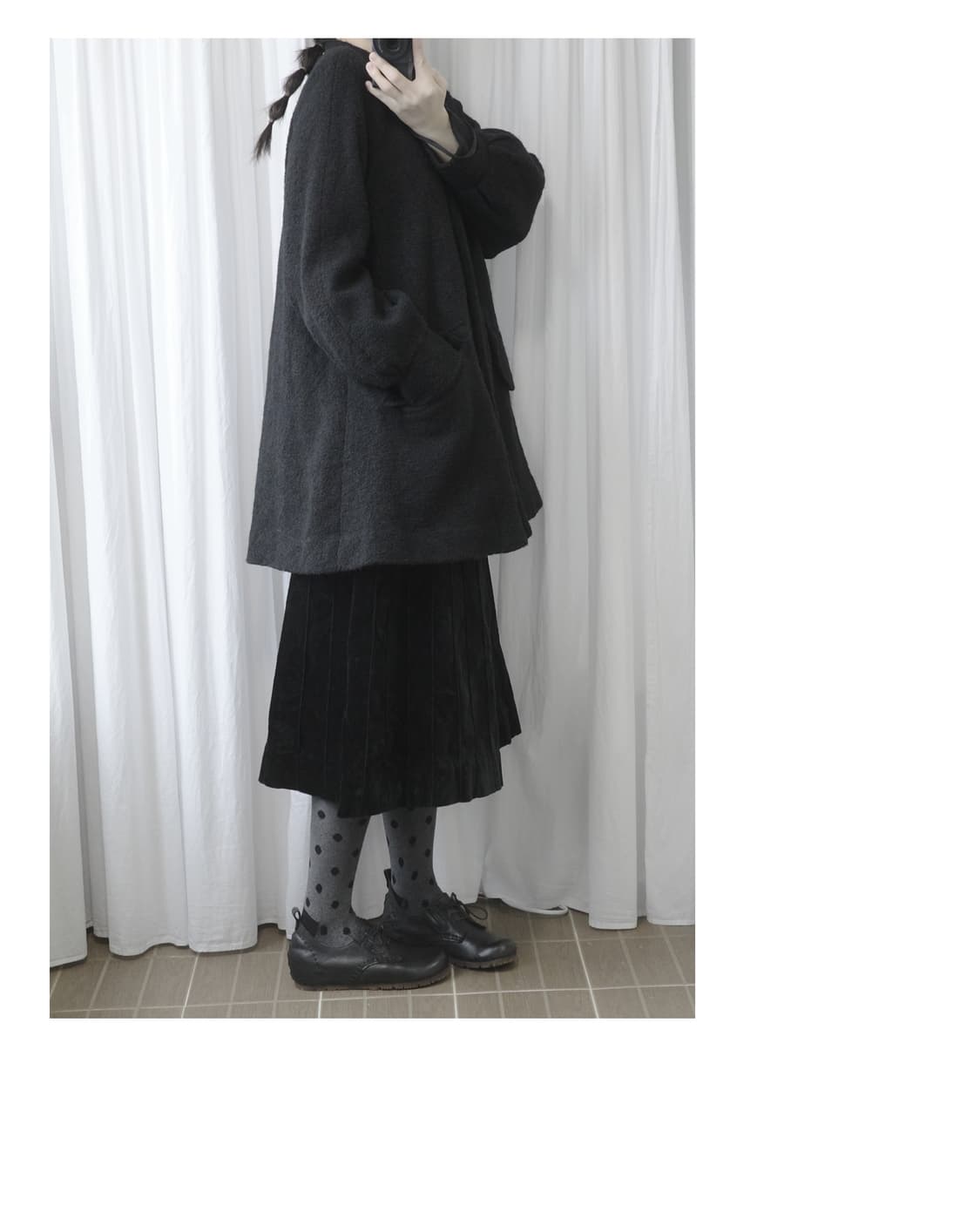 Black Bouclé Collarless Coat 상품이미지2