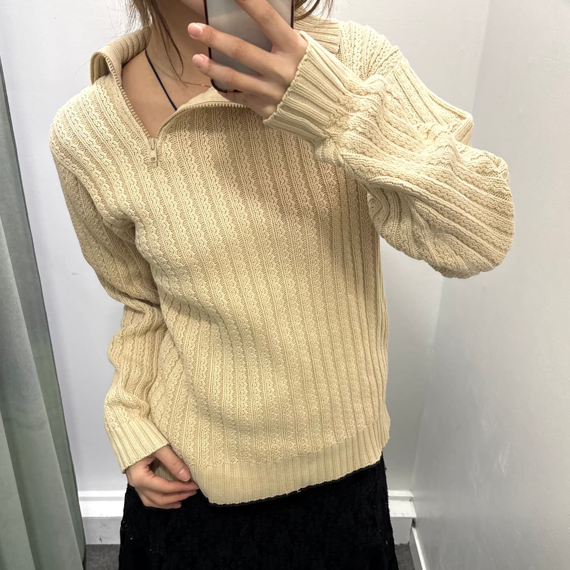 Beams 아이보리 사선집업 니트 상품이미지2