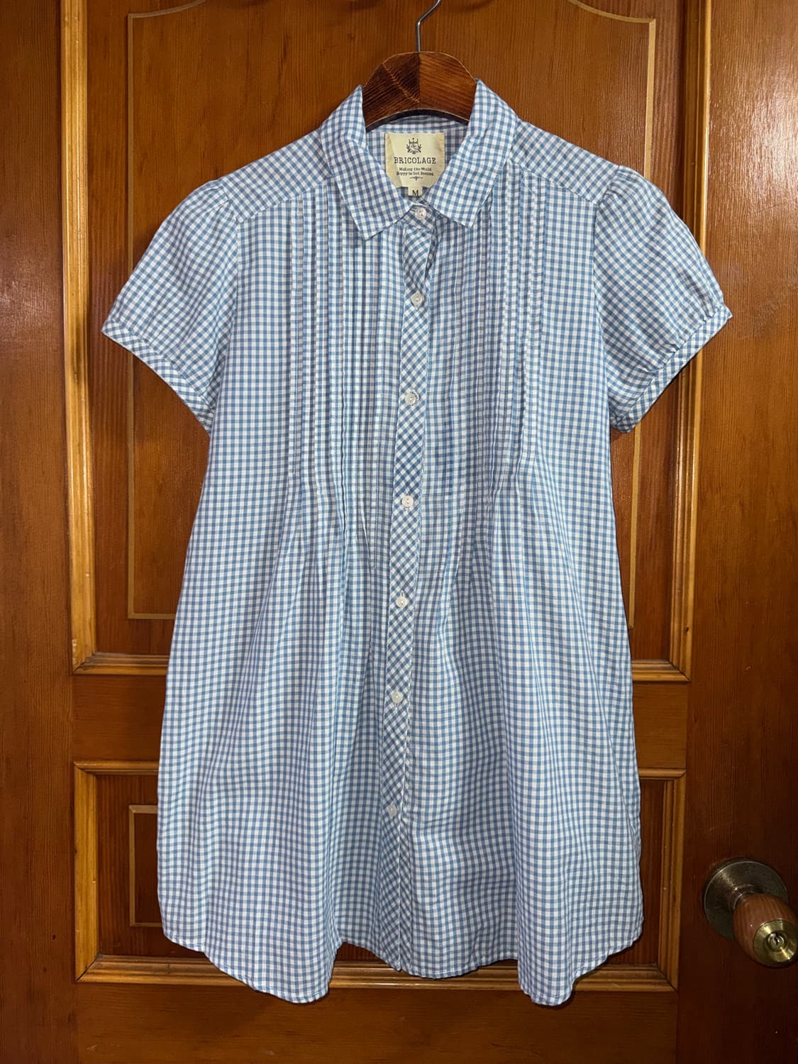 블루 깅엄 체크 셔츠 & 데님 롱 스커트 세트 상품이미지2