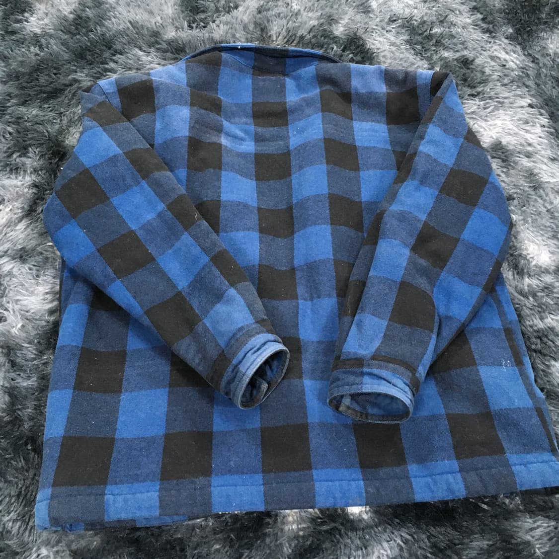투티/0325 디키즈 체크 패턴 털 자켓 블루 블랙 상품이미지5