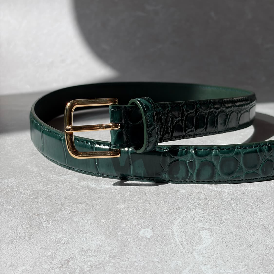 Oribell 크로커다일 페이던트 소가죽 골드버클 미니멀 버클 벨트 상품이미지3