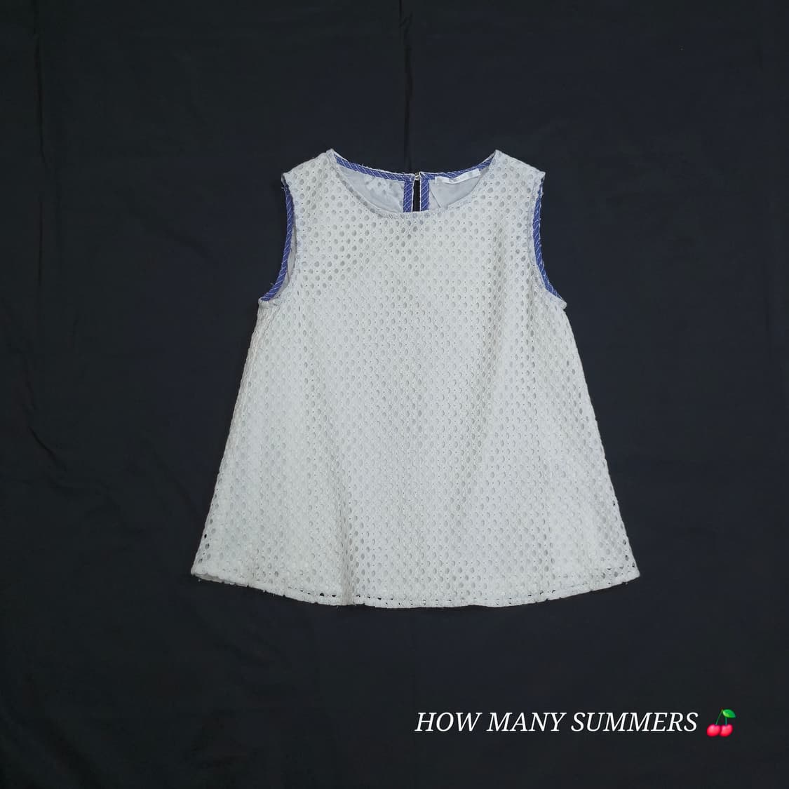 레트로걸 화이트 펀칭 레이스 민소매 블라우스 M 일본빈티지 아일렛 나시 상품이미지1