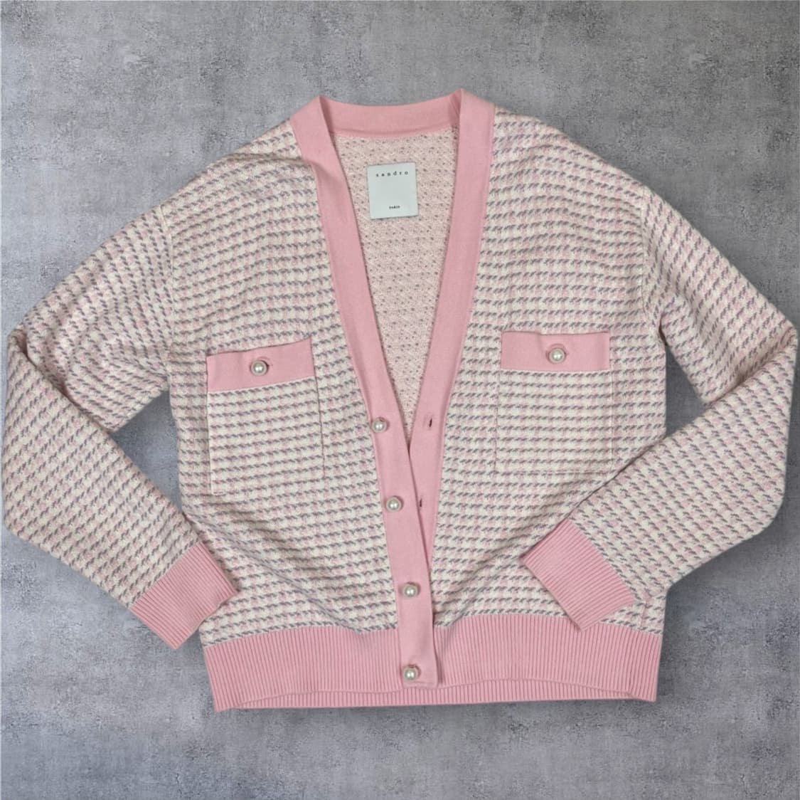 산드로 Sandro 핑크 트위드 진주 니트 쓰리피스 셋업 1 상품이미지2