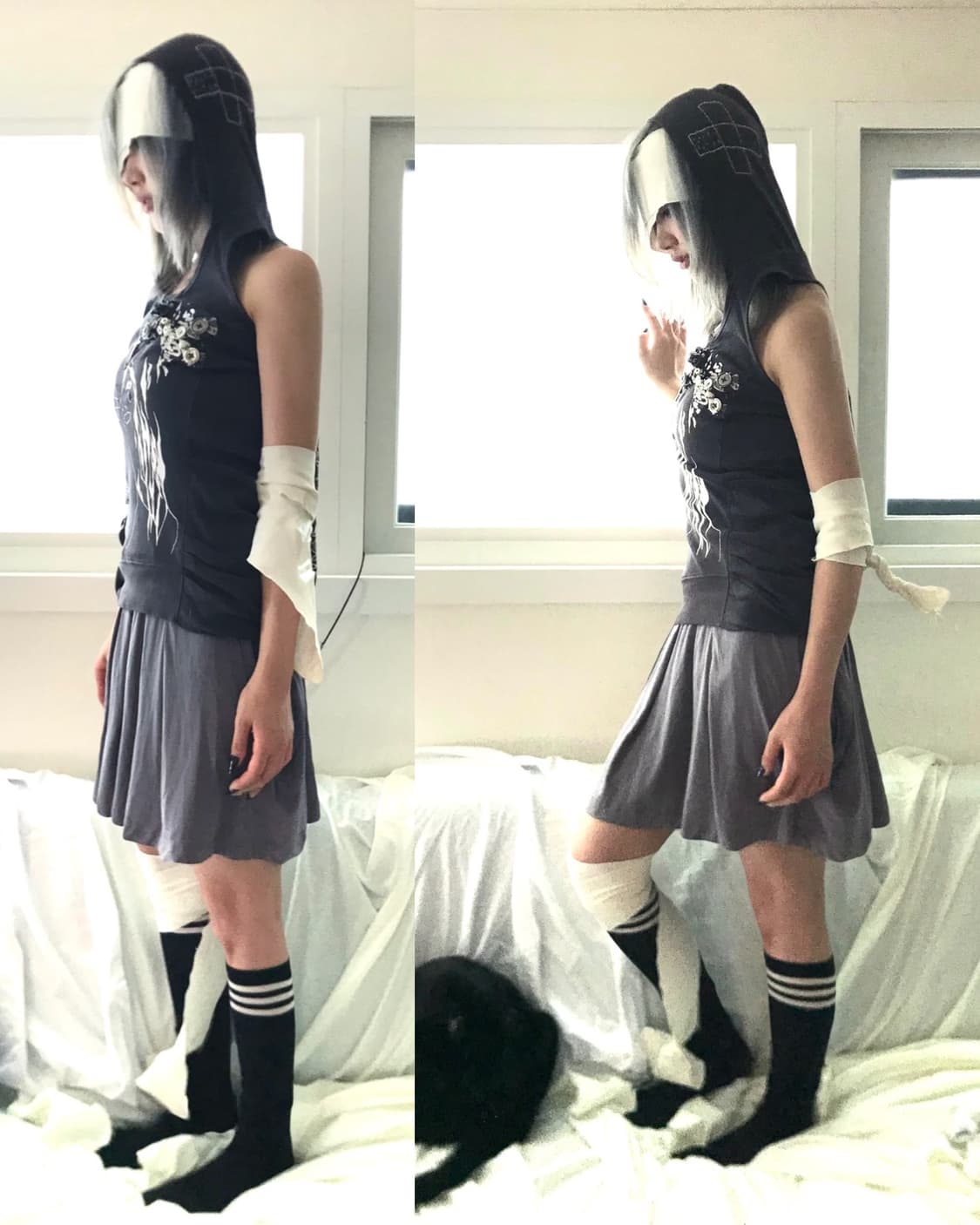 Greyish big pleats pintuck strap skirt 상품이미지4