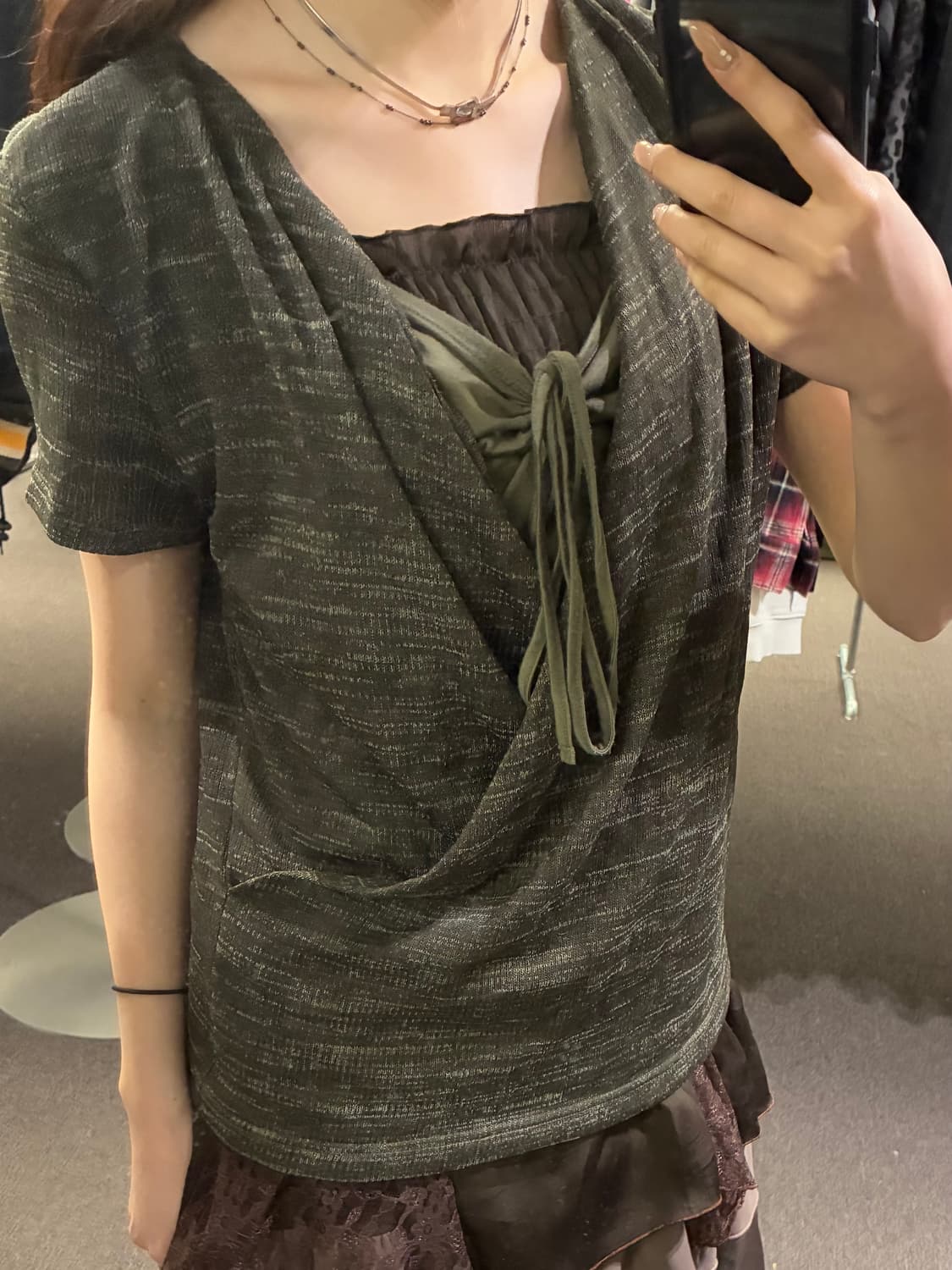 LL)Japanese vintage 여성 레이어드 숏 슬리브 상품이미지2