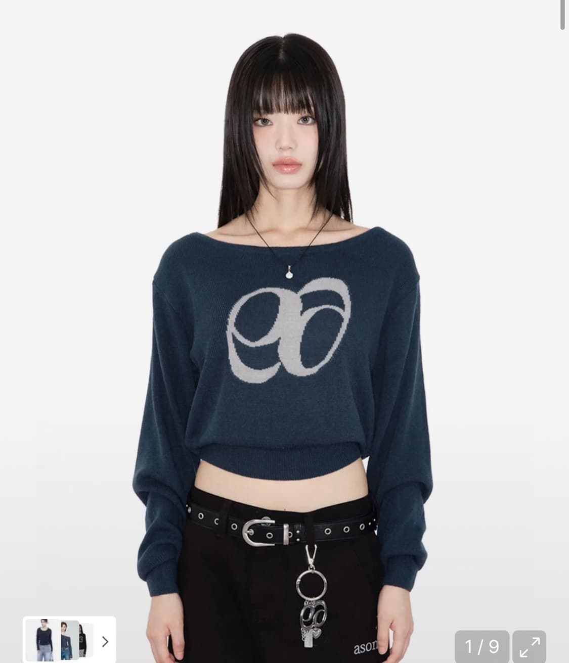 애즈온 보트넥 니트 블루그린 상품이미지1