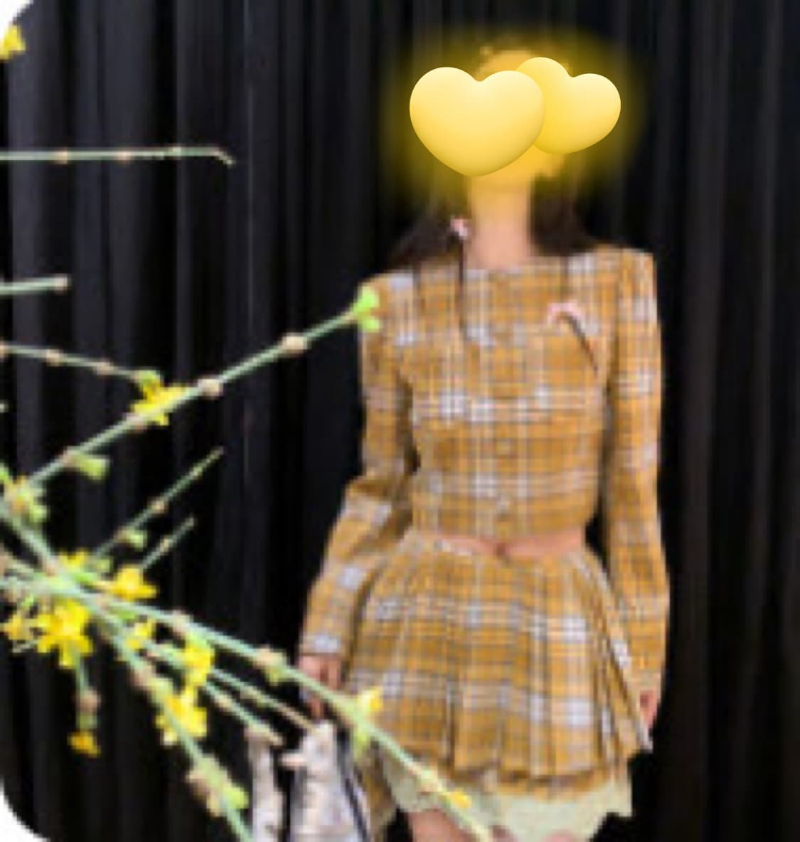 빈티지 러블리 스쿨갸루 달천대장 파워숄더 노란체크 크롭 자켓 상품이미지1