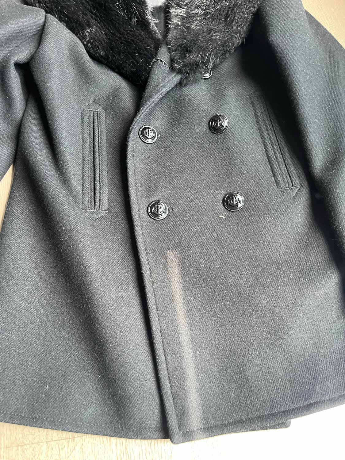 46 생로랑 뉴트리아 리얼 퍼 카라 피코트 자켓 상품이미지3