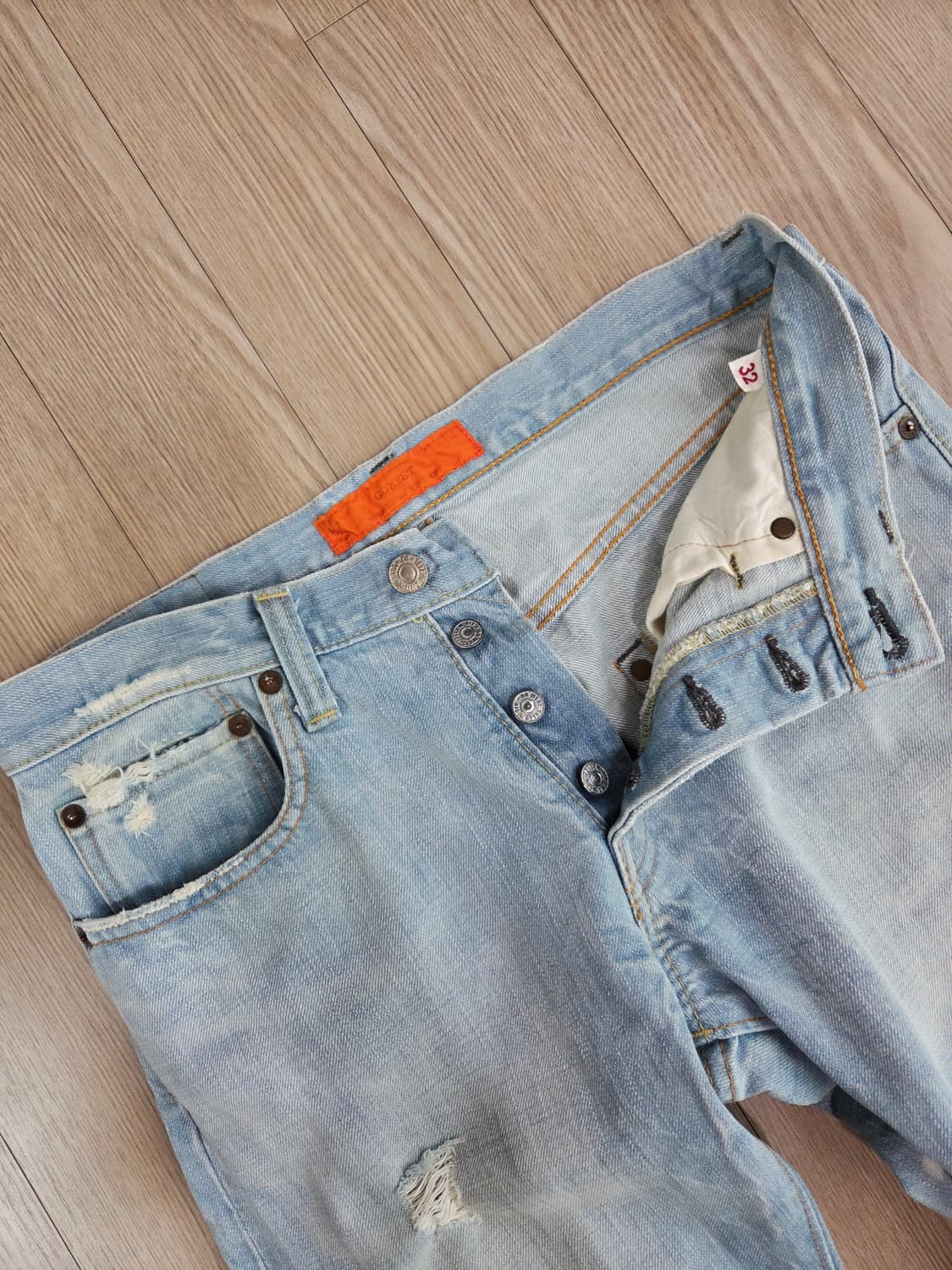 고웨스트 라이트 블루 슬림 스트레이트 데님 팬츠 상품이미지6