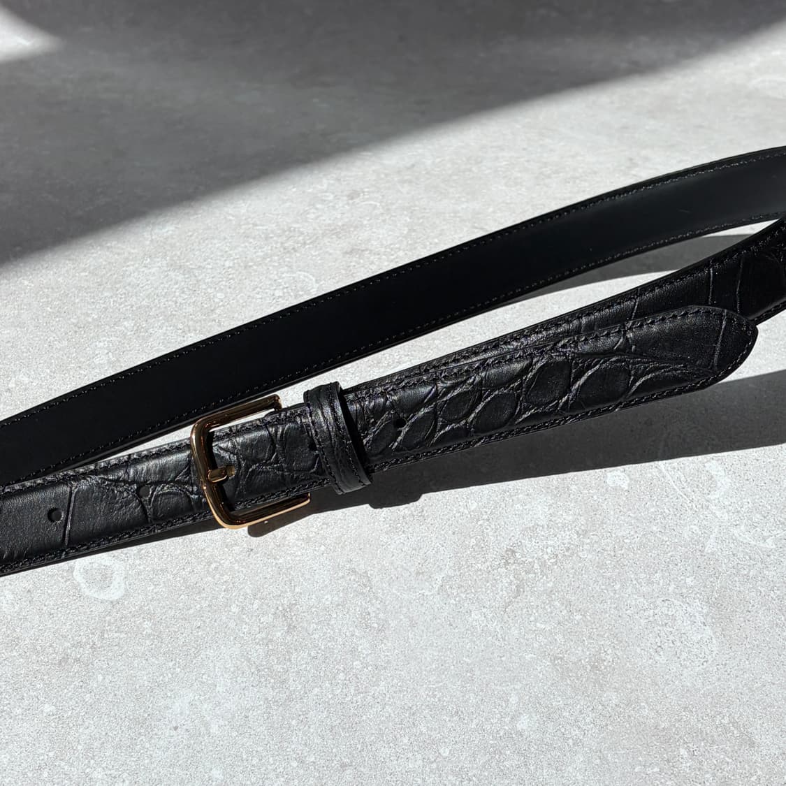 Oribell 크로커다일 페이던트 소가죽 골드버클 미니멀 버클 벨트 상품이미지2