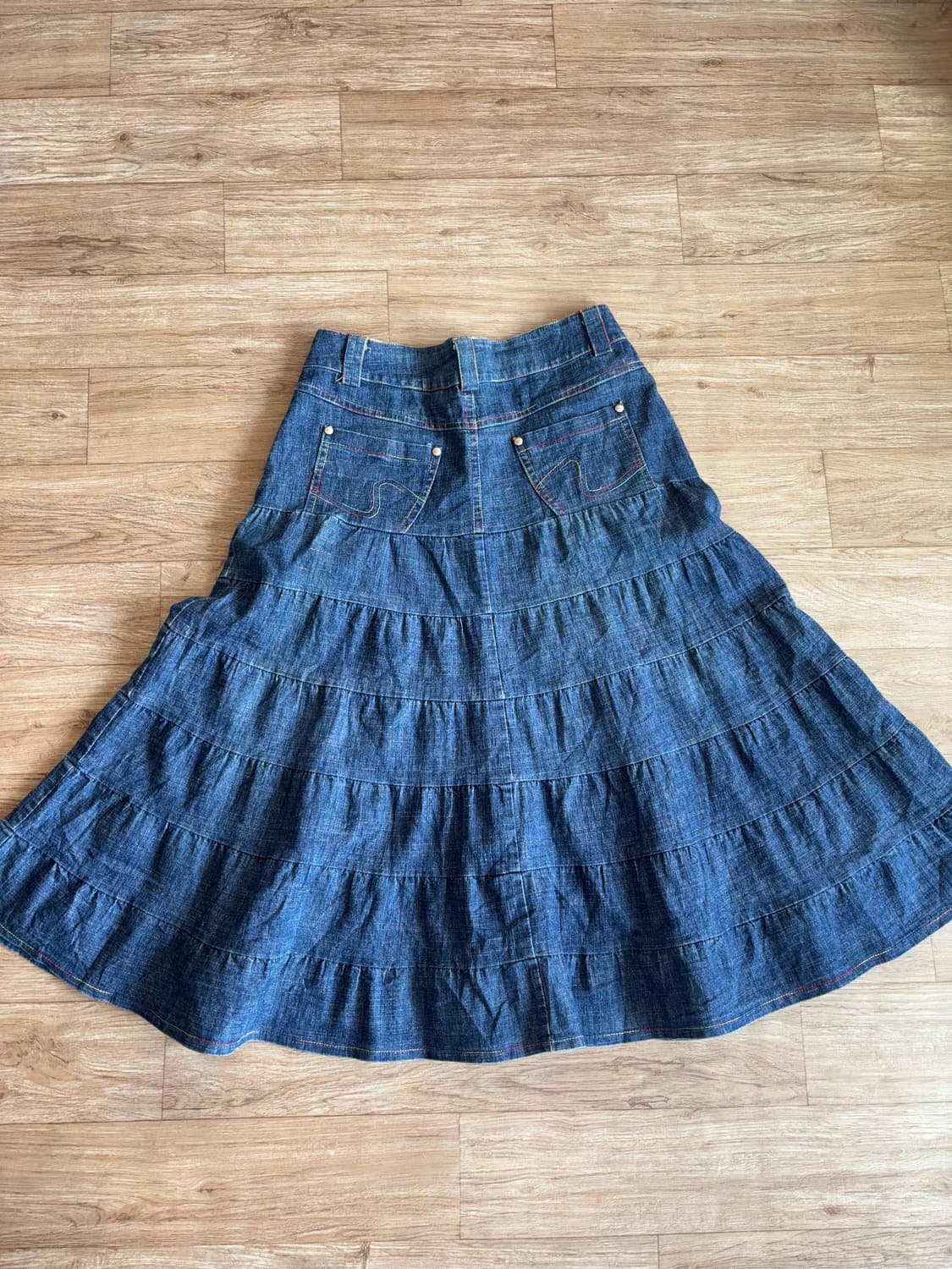 Y2K 무드 빈티지 데님 포켓 티어드 스커트 상품이미지4