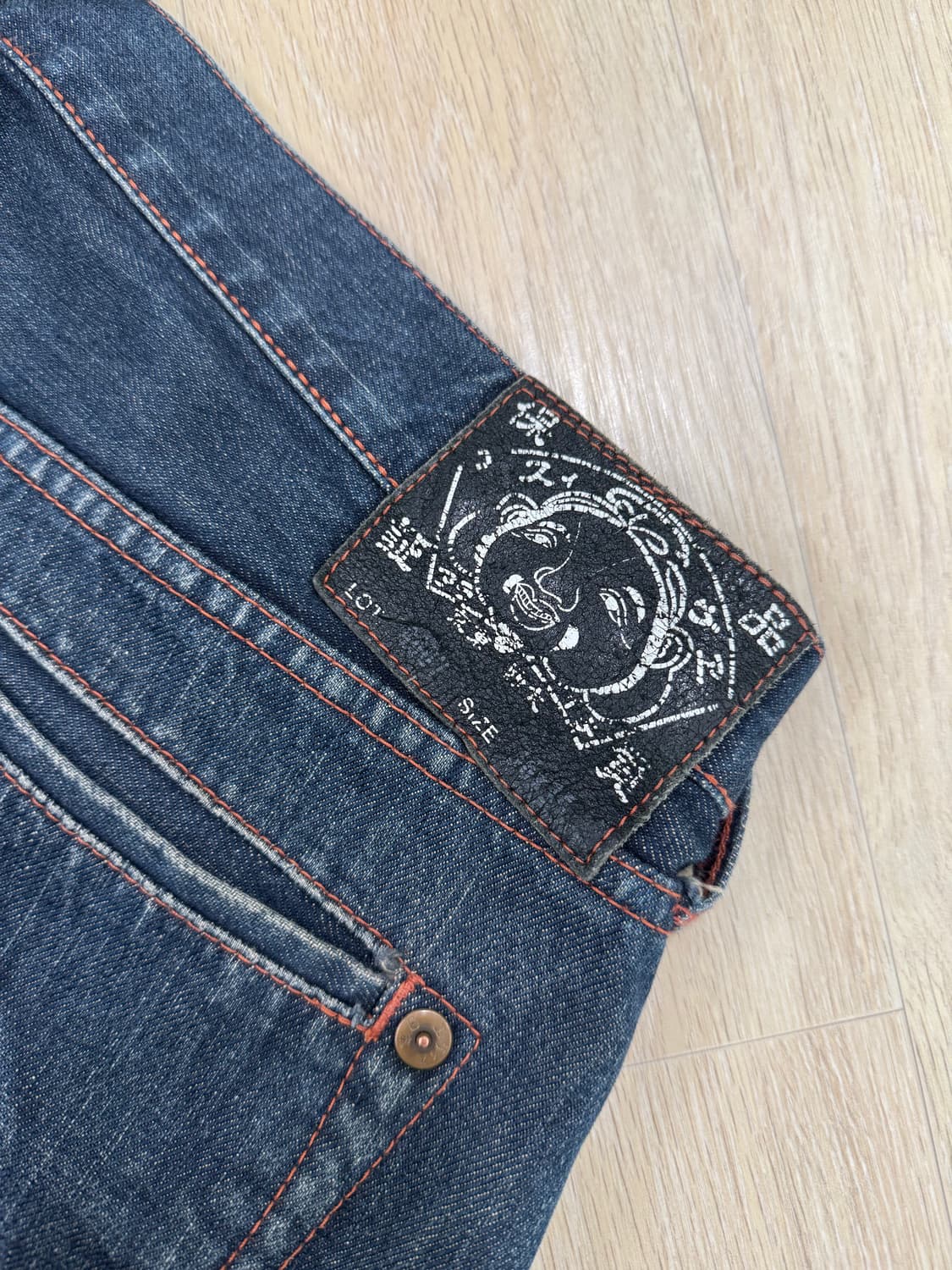 Evisu 에비수 가죽 빅로고 데님진 36사이즈 상품이미지4