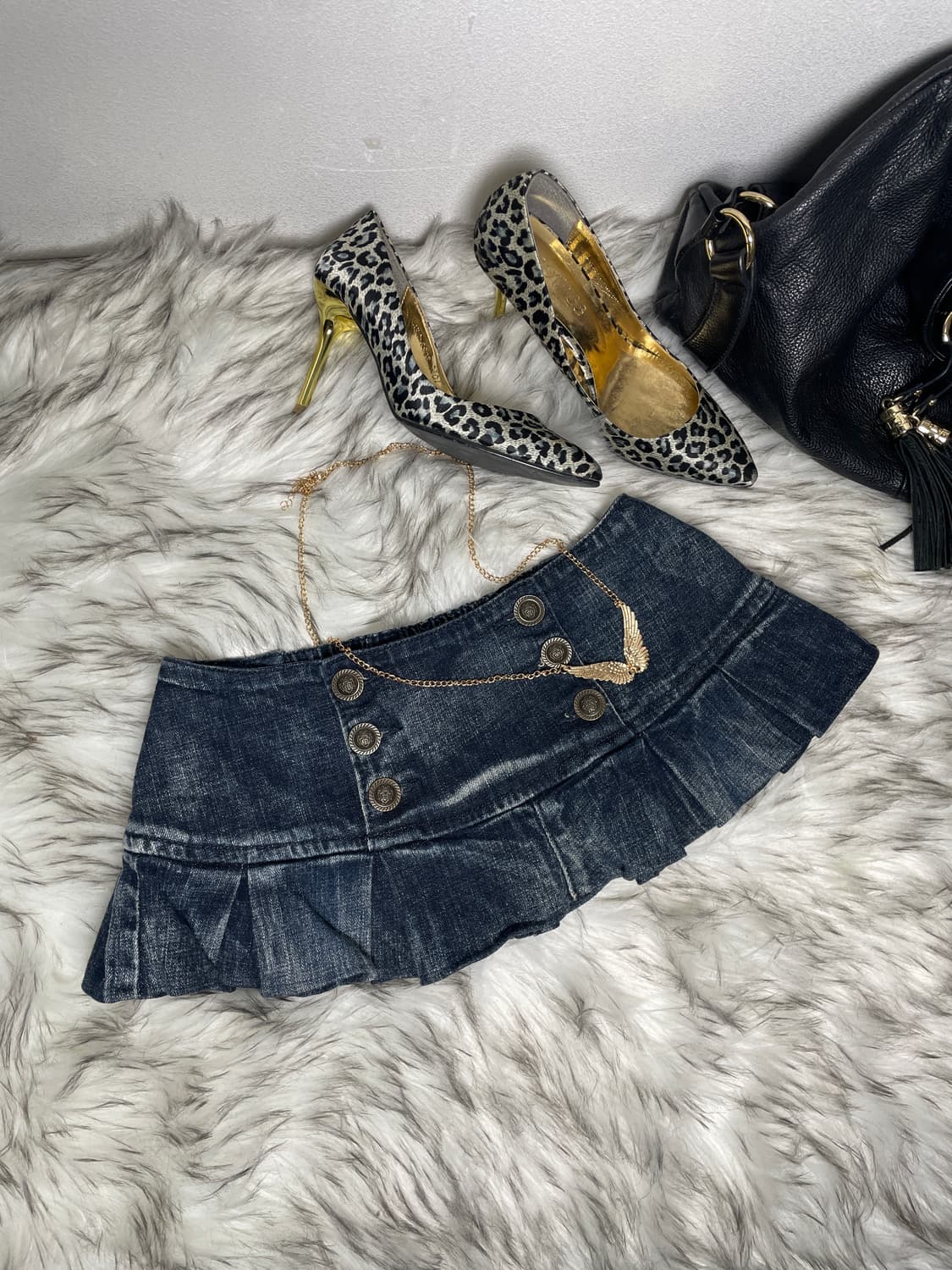 데님 버튼 로우라이즈 플리츠 스커트 상품이미지1