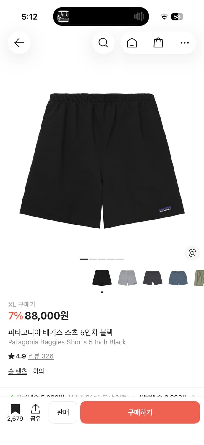 파타고니아 배기스 쇼츠 5인치 블랙 상품이미지4