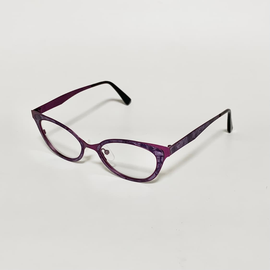1000 빈티지안경 캣아이 안경테 가벼운 메탈 안경 마블 패턴 퍼플 상품이미지2