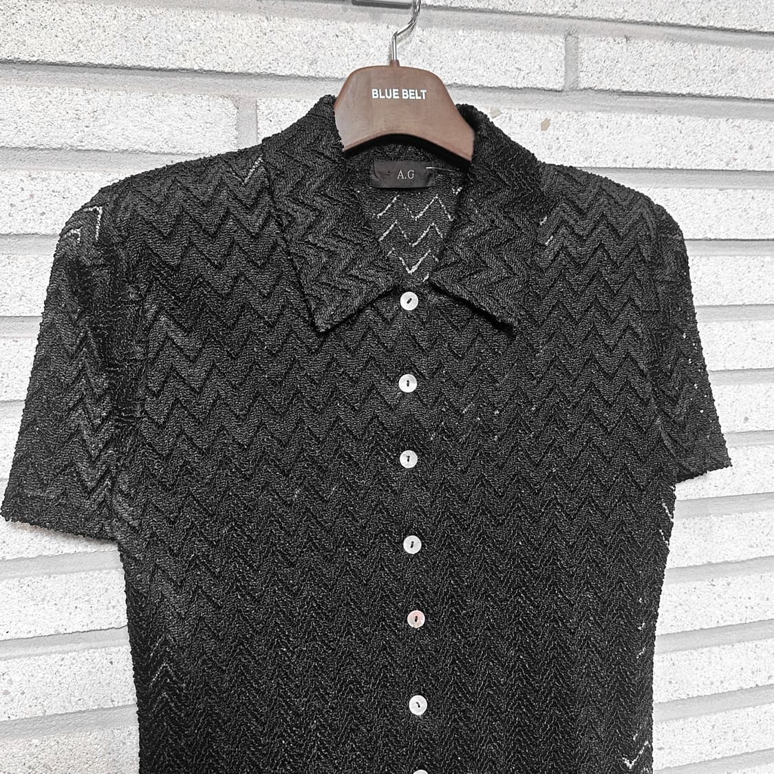JPN VINTAGE 니트 셔츠 웨이브 텍스쳐 디테일 블랙 상품이미지3