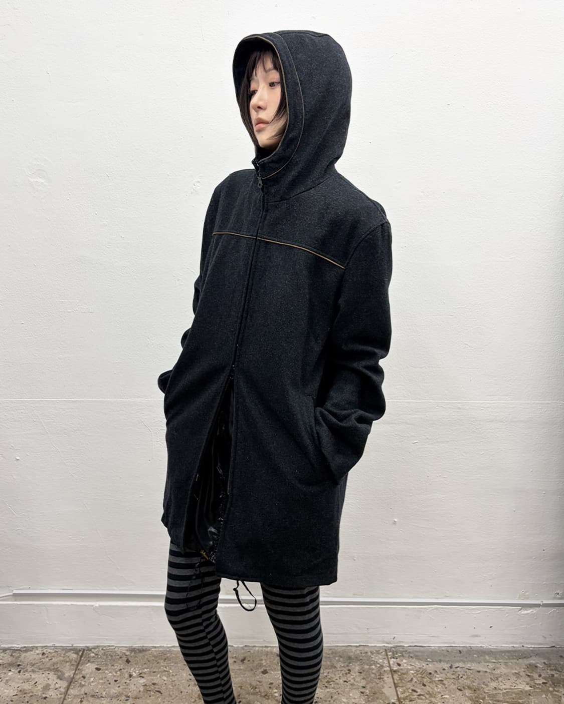 프렌치 디자이너 후디드 지퍼 코트 상품이미지5