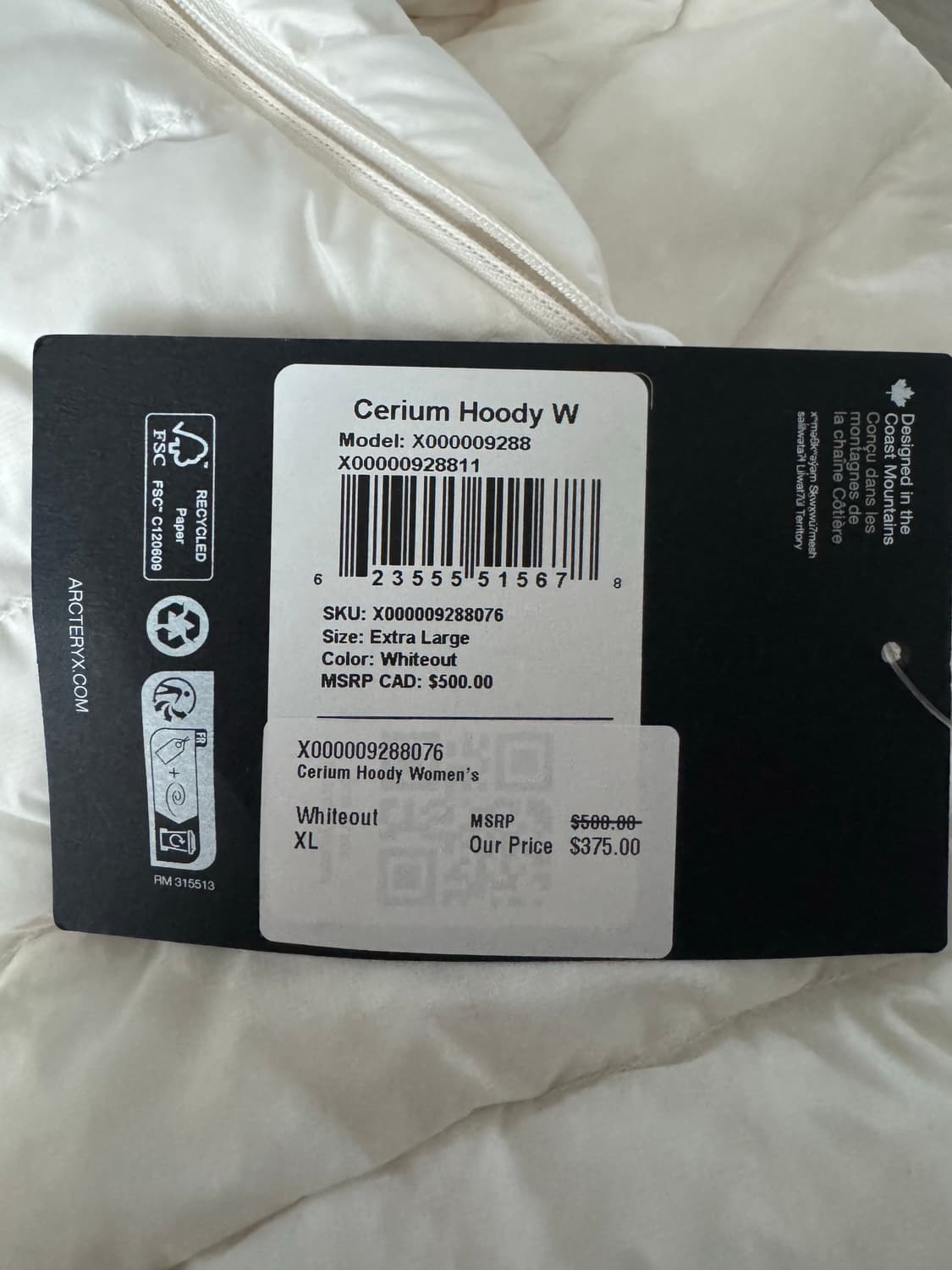 아크테릭스 세륨 후디(W) 화이트 아웃 상품이미지4