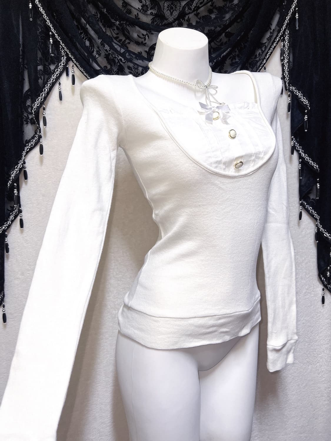 리즈리사 화이트 리본 로걀탑 로맨틱갸루 달천 라떼 핀터 공겜여주 러블리 상품이미지2