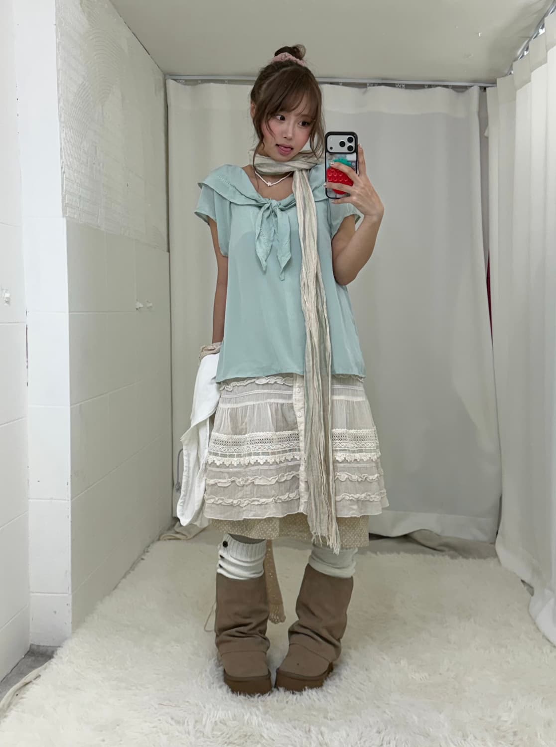 민트 베이지 바람막이 도트 하구미 모리걸 원피스 코디세트 상품이미지3