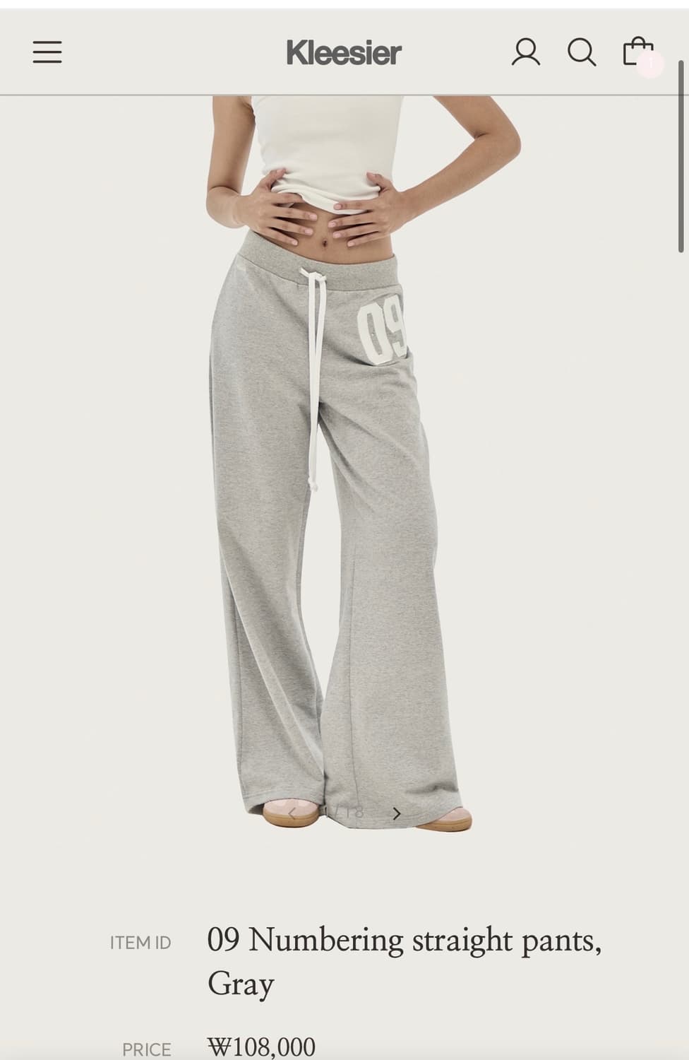 새상품 클리시어 09 넘버링 팬츠 그레이 상품이미지1