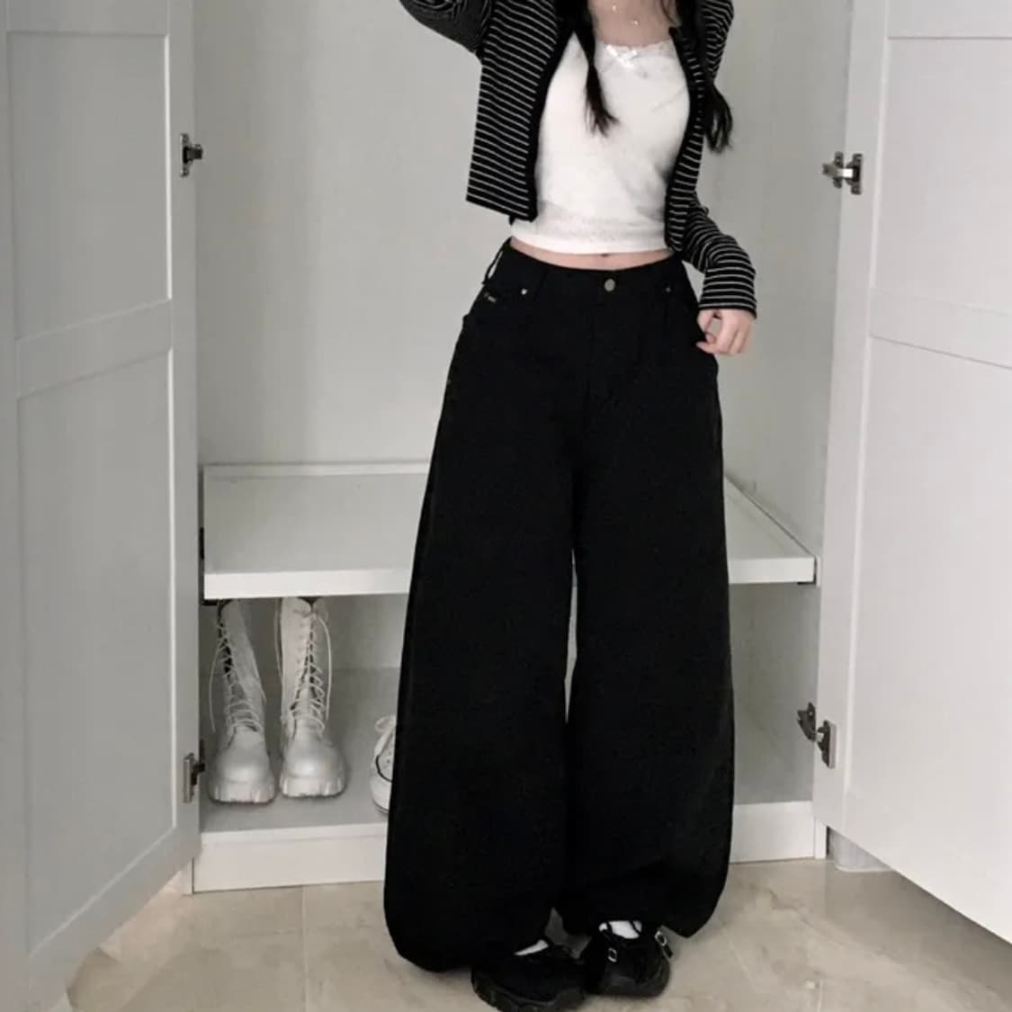 OOTJ 하트 와이드 팬츠 블랙 S사이즈 상품이미지3