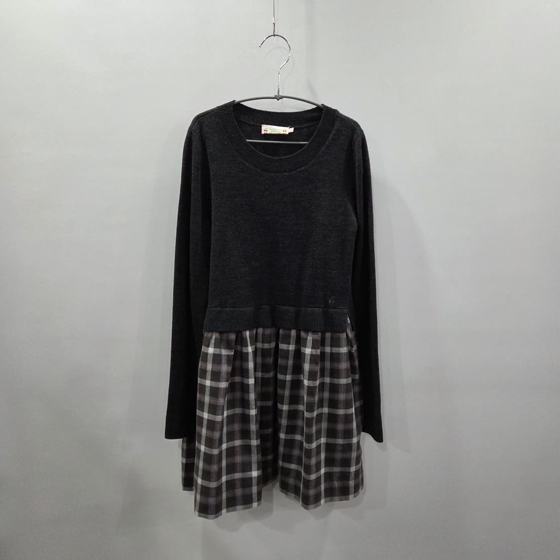 봉쁘앙 여아 울 니트 레이어드 체크 원피스 12A 상품이미지1