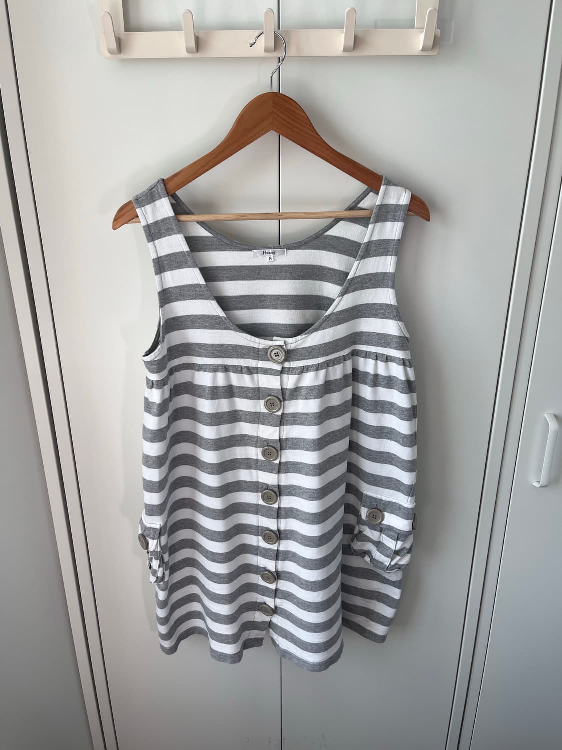 J-honey 단추 스트라이프 핀턱 나시 원피스 상품이미지7