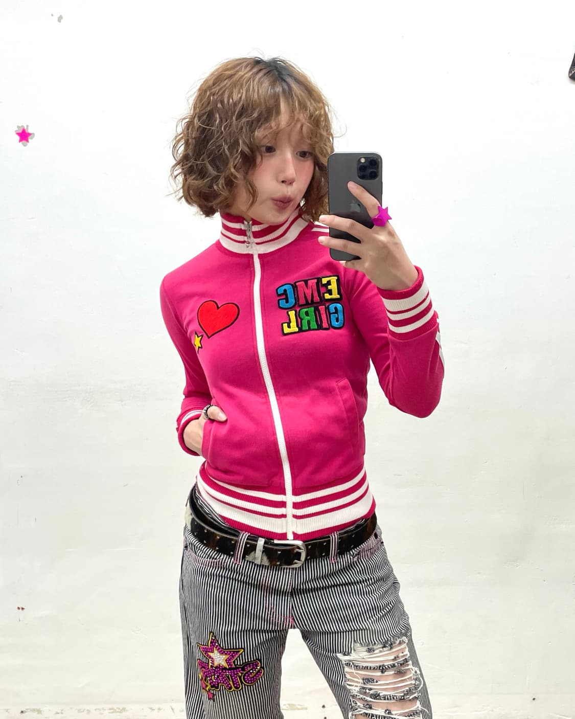 Retro heart star pink track top  상품이미지1