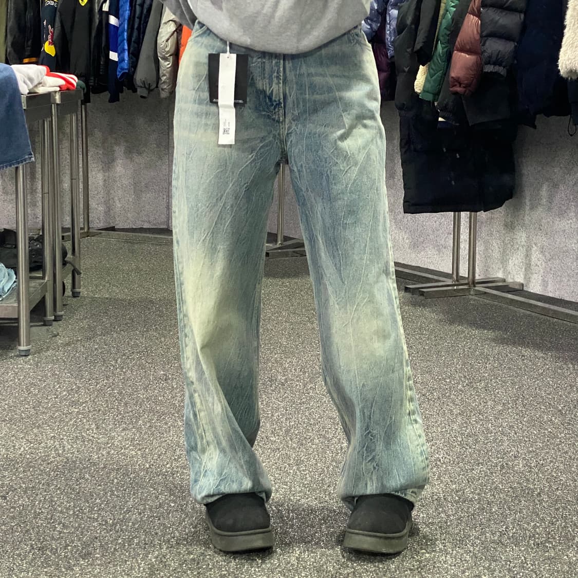 모드나인 백 패치 블루레인 와이드 데님 팬츠 B3608  상품이미지1