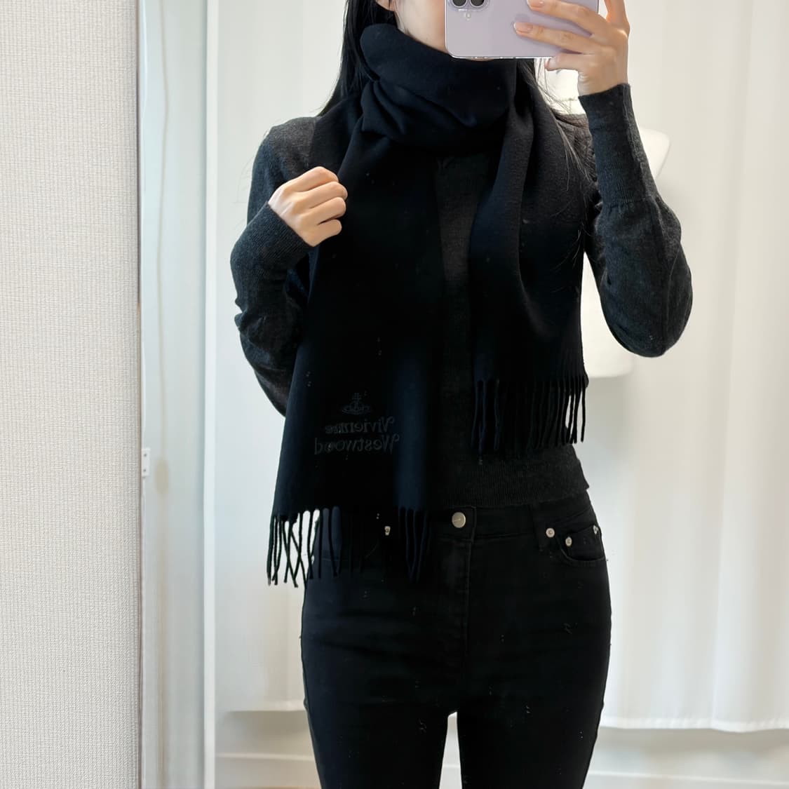 비비안웨스트우드 울 로고 머플러 블랙 상품이미지9