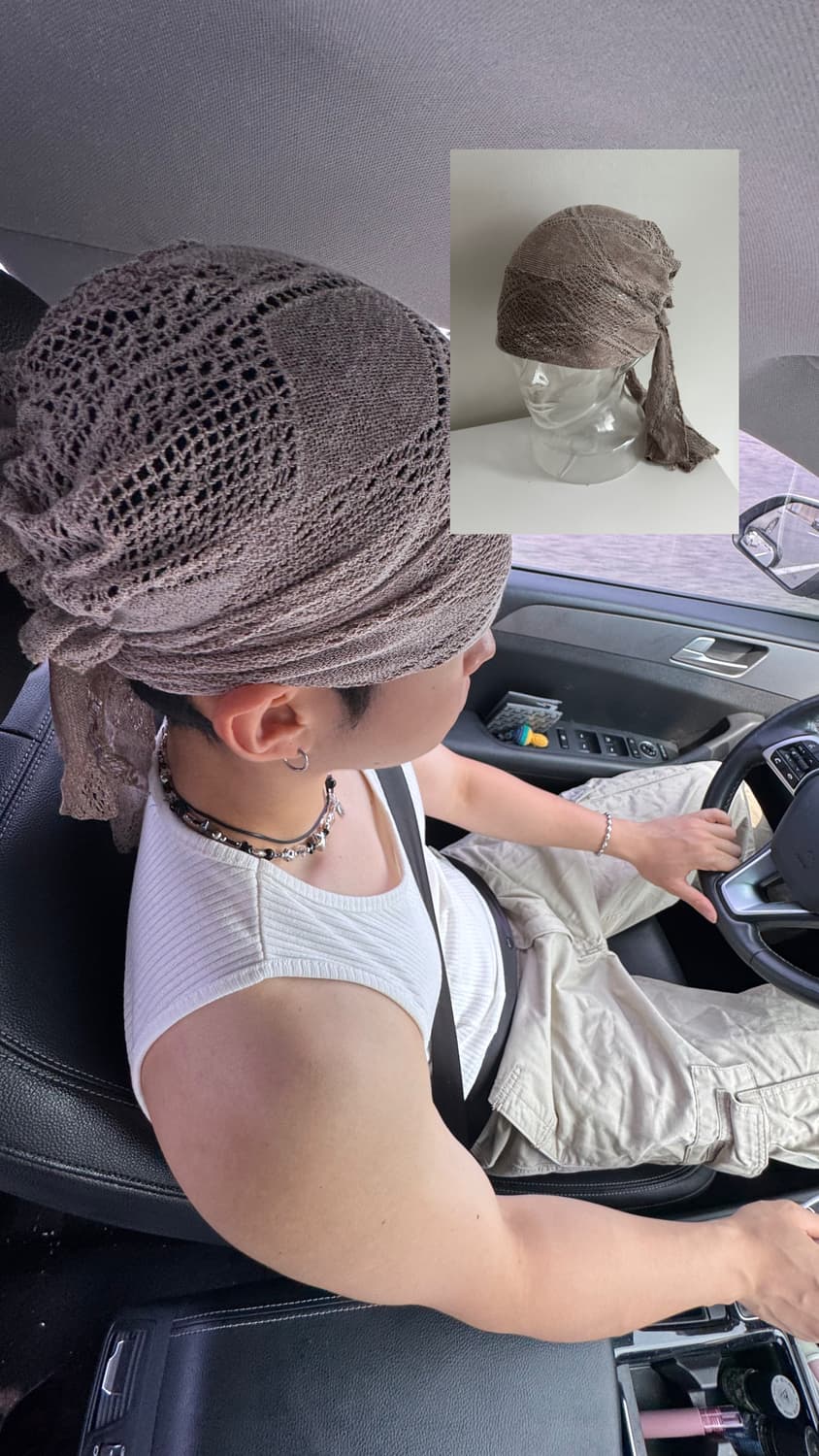 피어싱 여름 시스루 뒷밴딩 듀렉 헤어두건 비니 반다나 상품이미지4