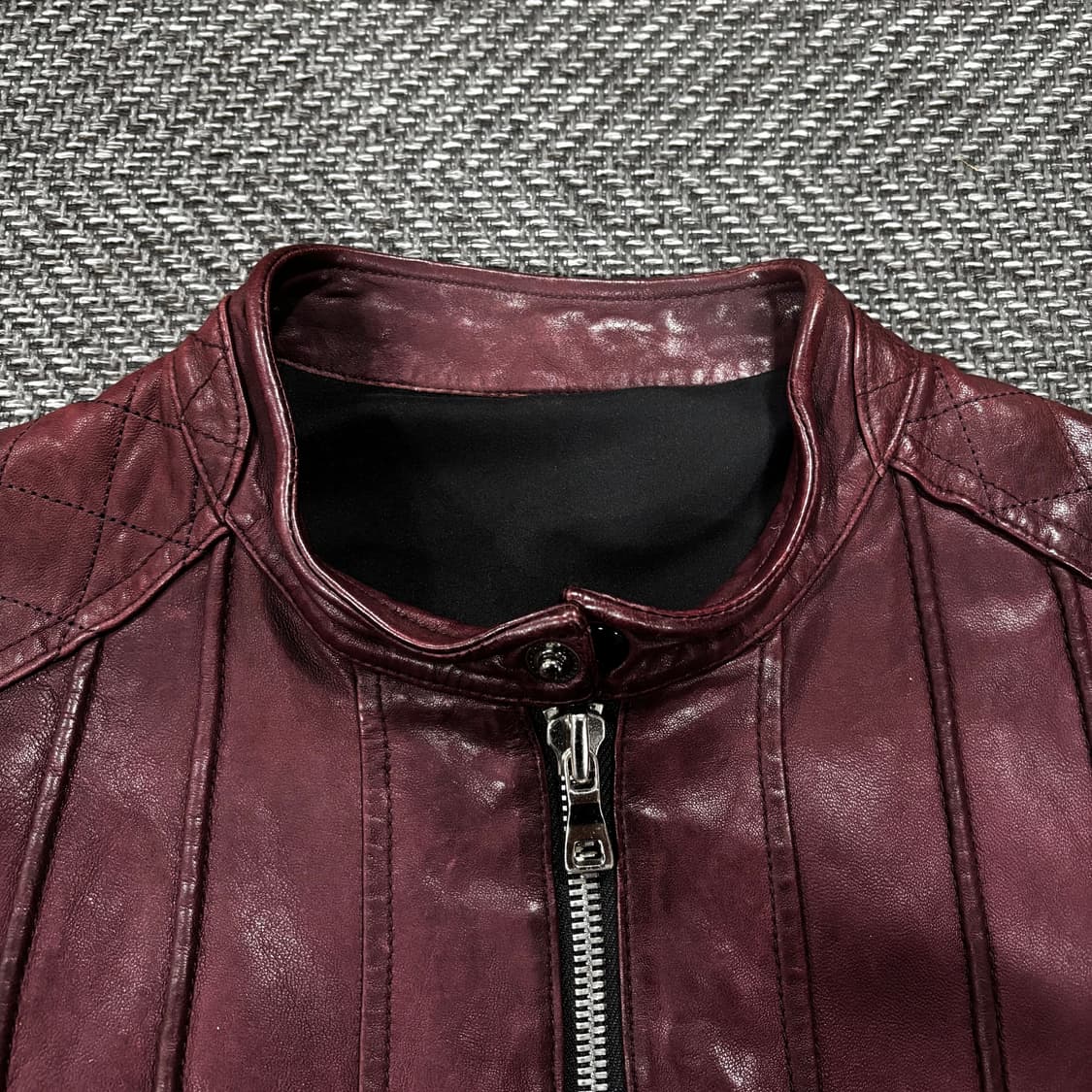 급처 이태리 슬림 크로스 베지터블 램스킨 자켓 버건디 상품이미지4