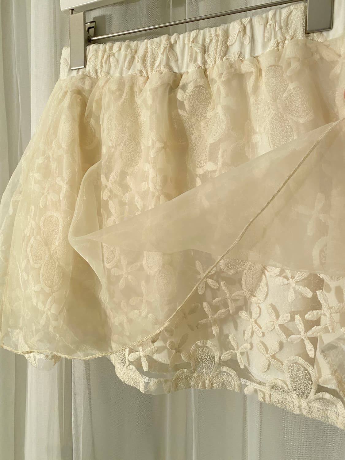 Ivory Crochet Floral Lace Mini Skirt 상품이미지3