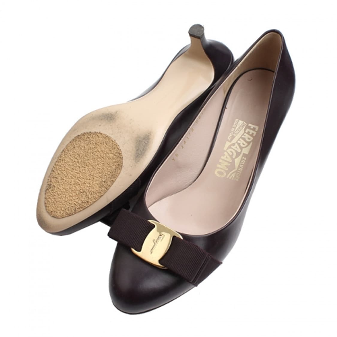 페라가모 금장 바라 다크브라운 레더 펌프스 (6 1/2 D) 상품이미지3