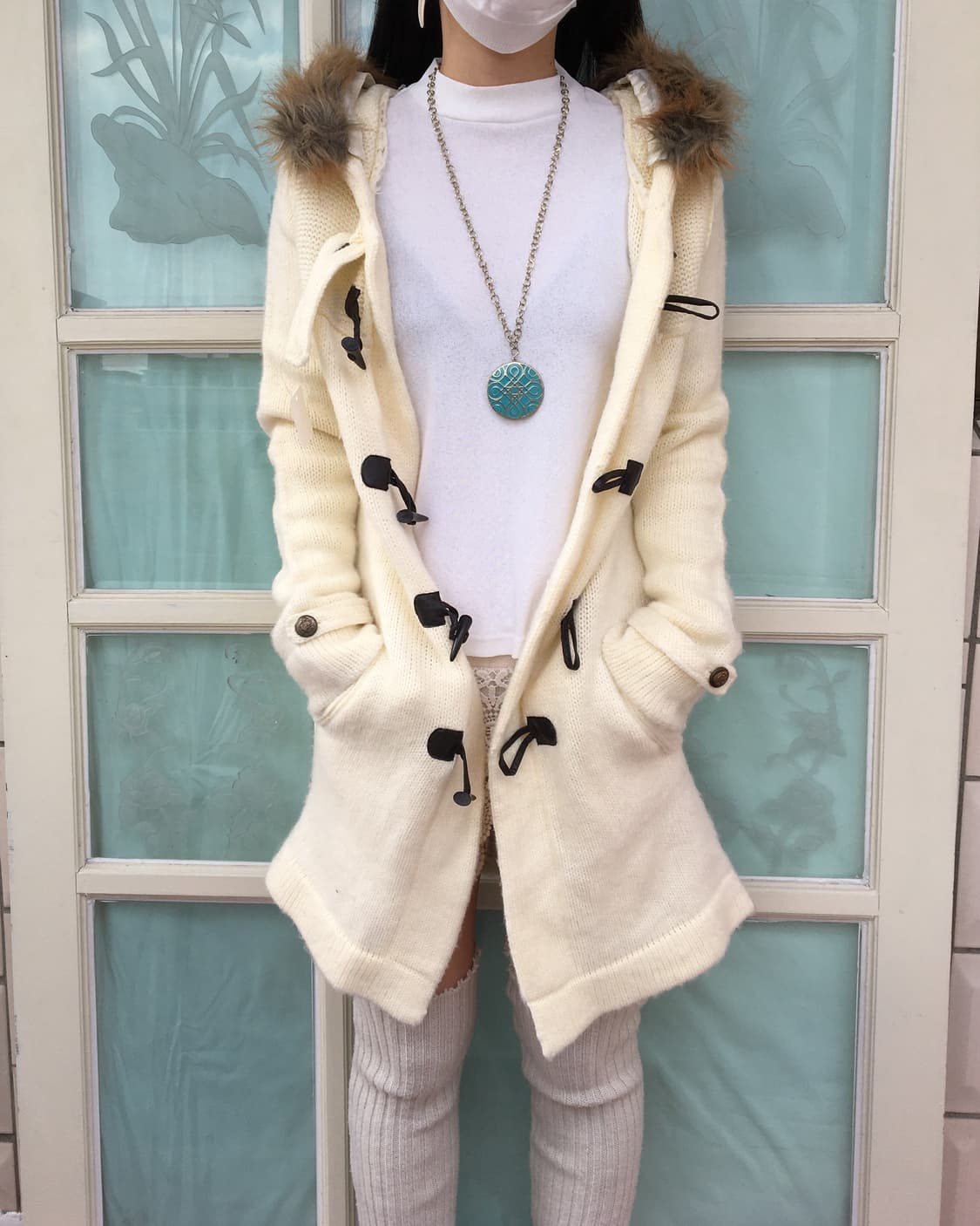 Fake fur hood duffle button cardigan 상품이미지6