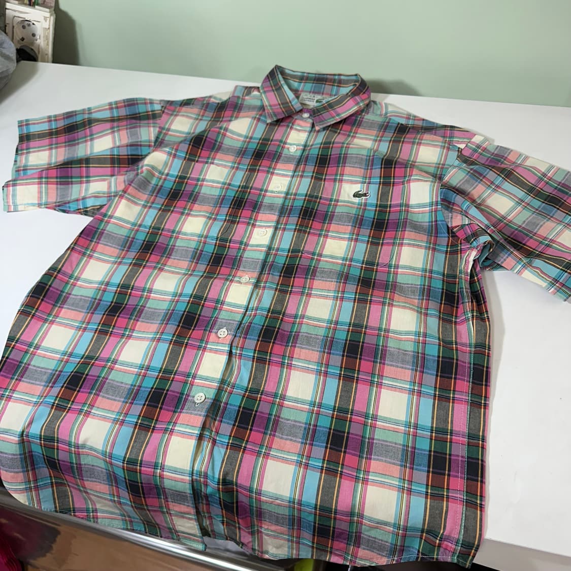 95 M 라코스테 체크 투포켓 악어로고 체크 반팔셔츠 상품이미지3