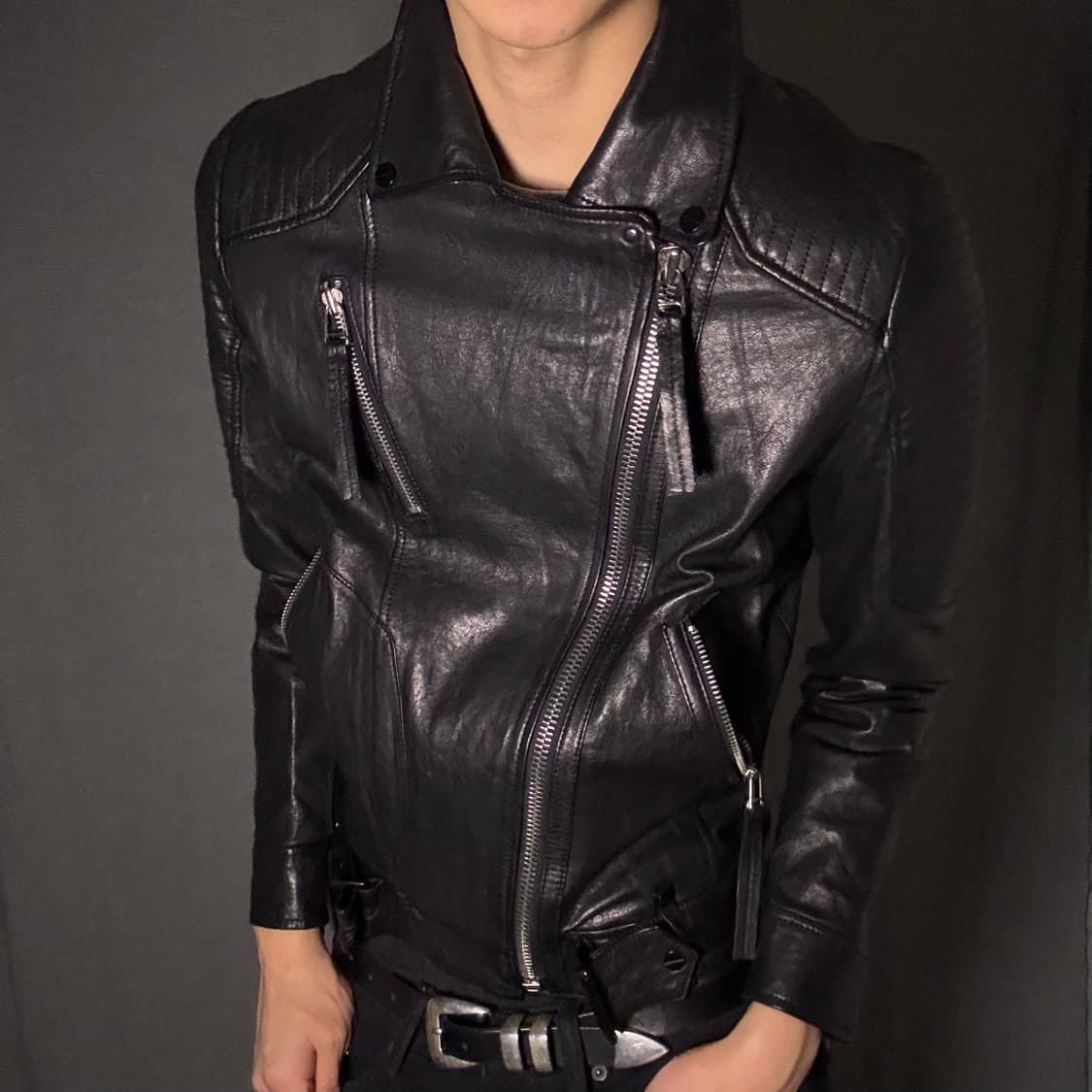 vintage black leather jacket 상품이미지3