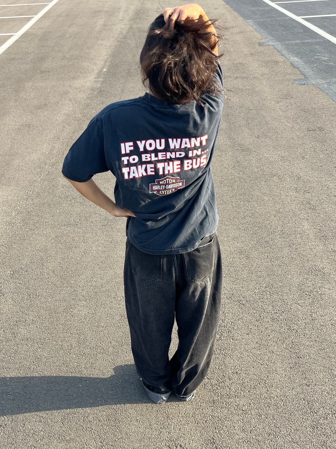 90s USA 빈티지 할리 데이비슨 'Take The Bus' 티셔츠 상품이미지1