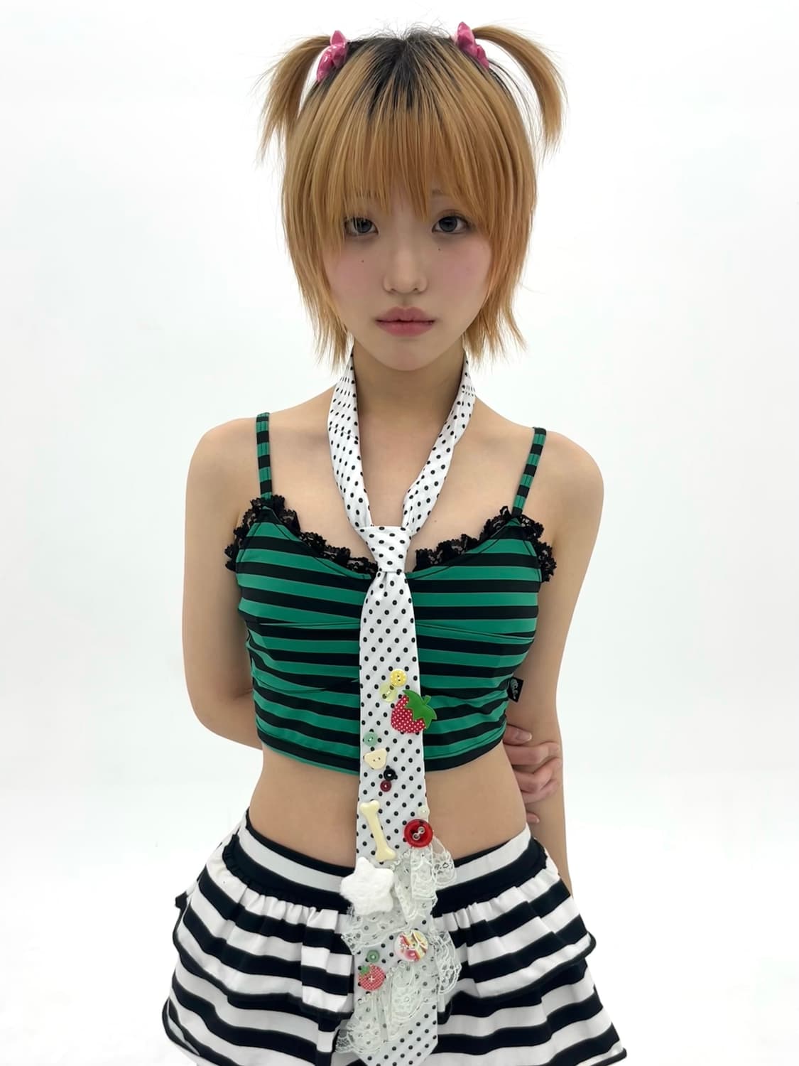 Vintage striped lace tank top 상품이미지1